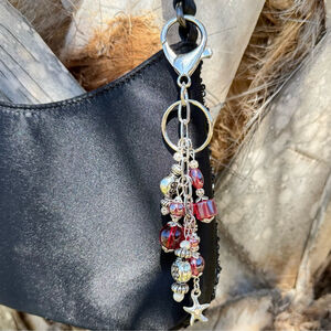 Red Starfish Handmade Bag Charm Keychain | One of a Kind | Beaded Crystal